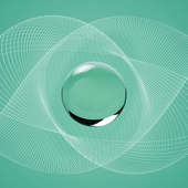 A sphere sits in the middle of some criss-crossing grids on a green background