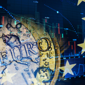 euro coin on financial chart