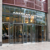 The exterior entrance to American Express Tower, Vesey Street, New York City
