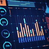 Computer screen shows various scenarios to represent financial modelling