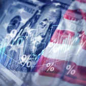US flag and chart abstract