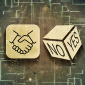 Yes No dice and handshake icon