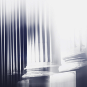 Abstract classical pillars repeated and disintegrating in overlay