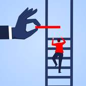 man on ladder is offered an extra rung above