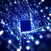 3D tunnel of futuristic particle flows in cyber space 