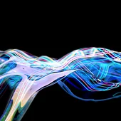 Multicoloured lines appear suspended in a liquid flow formation - abstract image