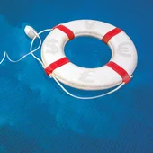 Lifebelt with faded currency symbols in deep water
