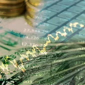 Double exposure of money and chart