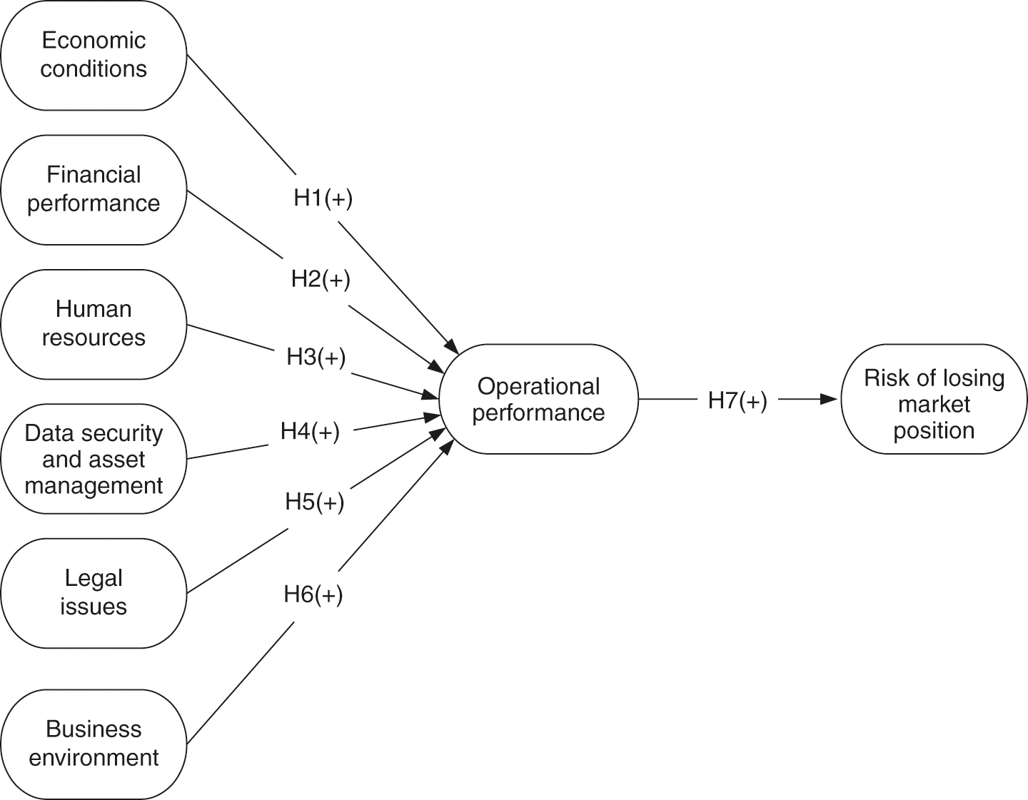 A theoretical model for examining the influence of various sources of business risk on operational performance and the risk of Serbian companies losing their market position.